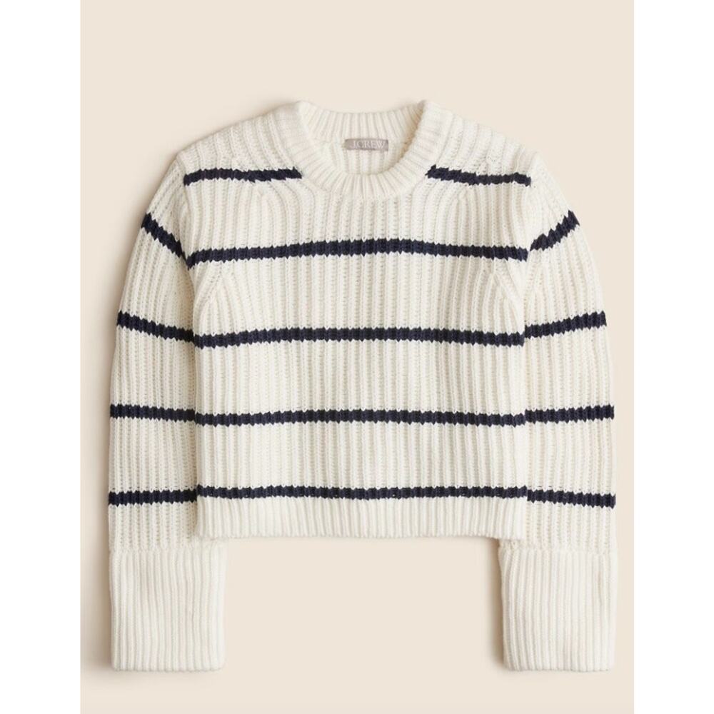 NWT J CREW Heritage Cotton Fisherman Sweater Womens CG685 Cream Blue M Nautical